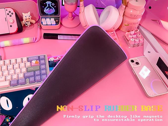 JMIYAV Pink RGB Gaming Mouse Pad 31.5x12 Inch PC XL Large Extended Glowing Led Light Up Desk Pad Non-Slip Rubber Base Computer Cute Mousepad Mat Desk Accessories Gaming Setup 102