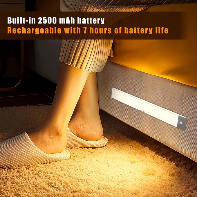 LEPOTEC 54 LED Under Counter Lighting, Motion Kitchen Cabinet Light, Battery Operated Closet Lights Pantry Light, Rechargeable Camper Caravan Night Light,Warm White (12.5inch-54LED-1 Pack)