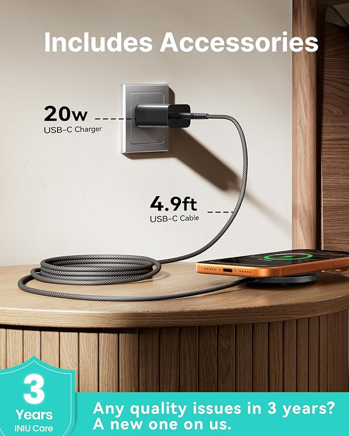 INIU 2 in 1 Detachable Wireless Charger Stand, Qi2 Certified 15W Wireless Charging Pad with Dimmable Light for iPhone 17-12 Series & AirPods 4-2, Strong Magnet Charger for Home Office (with Adapter)