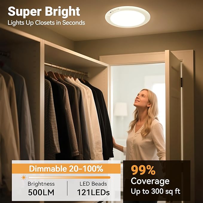 Rechargeable Ceiling Light, No Wiring Battery Operated Ceiling Lights with Remote, Motion Sensor Dimmable Timing Motion Activated Overhead Shower Light for Bathroom Pantry Hallway Porch (8)