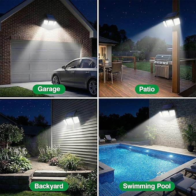 Solar Outdoor Lights Motion Sensor, 2500LM 286 LED Security Flood Lights with Visual Battery & Mode Display, 3 Lighting Modes, IP65 Waterproof 3-Head Wide Angle for Garage, Yard, Patio (4 Pack)