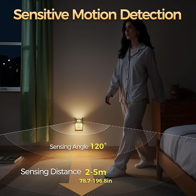 DORESshop LED Night Light[4 Pack], Night Lights Plug into Wall, 3 Color Temperatures Plug in Night Light with Motion Sensor, Dusk to Dawn Sensor, Nightlights for Adults, Bedroom, 3CCT, White Cover