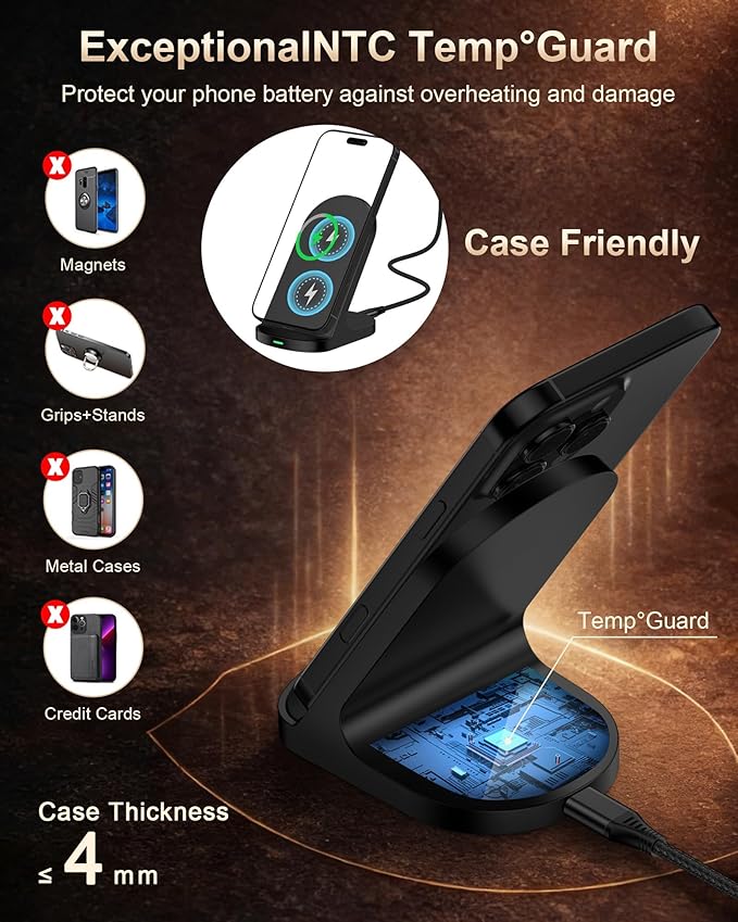 15W Wireless Charger Stand for Samsung Galaxy S26 S25 S24 Ultra S23 Plus, Fast Charging Station with QC 3.0 Adapter, Qi-Certified Phone Charger Stand for Galaxy Z Fold 7/6, iPhone 17 16, Google Pixel