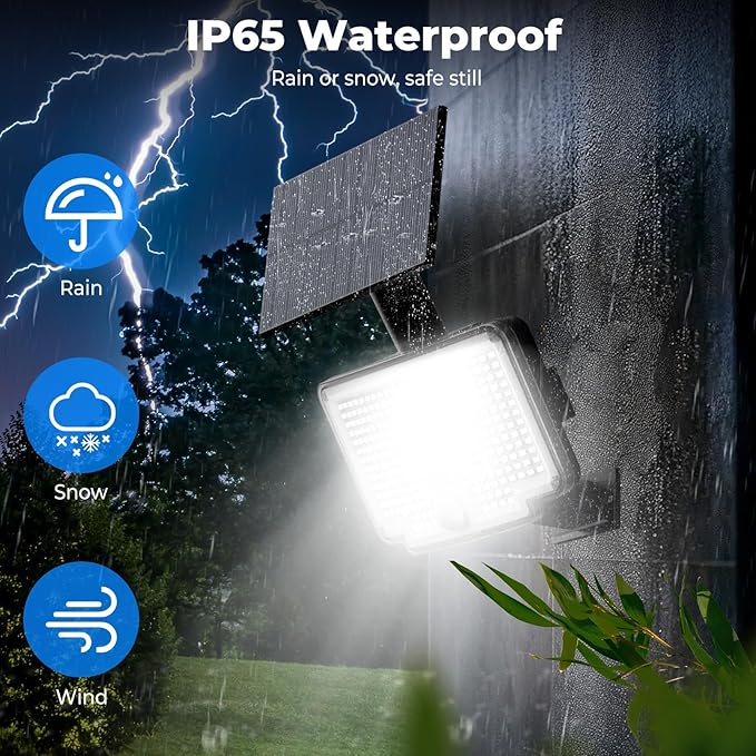 Peasur Solar Lights Outdoor Waterproof, [318 LED/3 Modes] Solar Motion Security Light, Flood Lights with 16.4 FT Cable for Outside Garden Garage Yard, 2 Pack