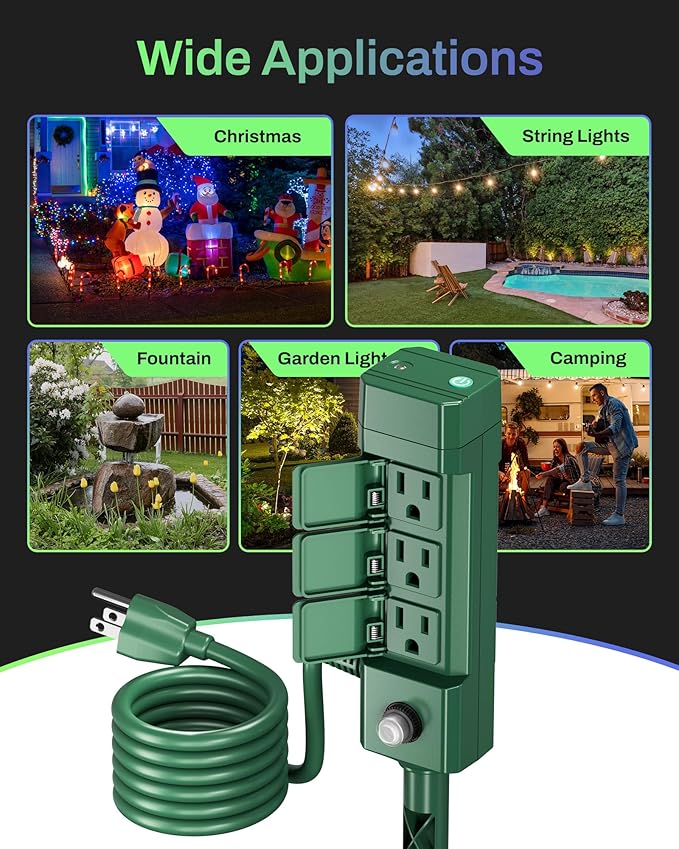 HBN Outdoor Smart Plug Waterproof WiFi Outdoor Outlet Timer with 6 Grounded Outlets, Remote & Voice Control Heavy Duty Yard Stake Plug Compatible with Alexa and Google Assistant No Hub Required