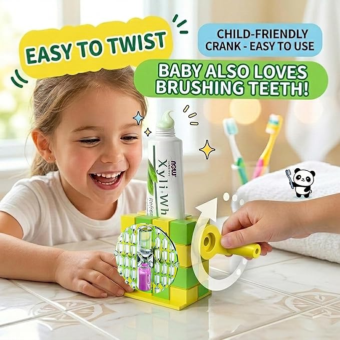 2PCS Toothpaste Tube Squeezer Tool - Toothpaste Dispenser for Kids - Toothpaste Holder Squeezer Stand - Toothpaste Squeezer Roller for Bathroom or Kitchen (Green, with Hourglass)