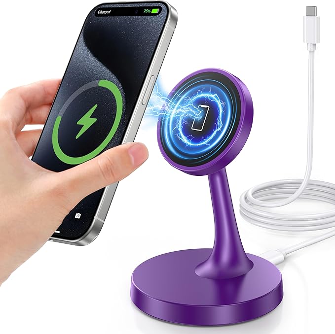 TXXTOL Magnetic Wireless Charger iPhone Stand, 15W Fast Mag-Safe Charger iPhone 17/17 Air/17 Pro/17 Pro Max 16/15/14/13/12 Series Magnet Wireless Charging Station/Pad/AirPods for Home, Office, Travel