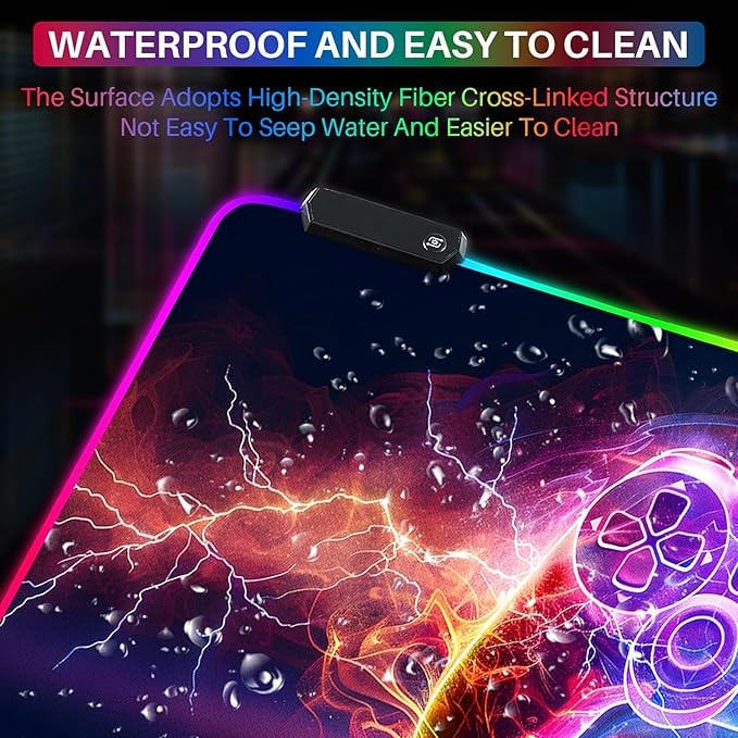 XL Led Gaming Mouse Pad with 14 Light Modes - Light Up Gamer Mouse Pad,31.5 x 11.8in Non-Slip Gamepad Style RGB Large Gamer Mousepad,Black Long Glowing Gaming Accessories for Desk,Waterproof