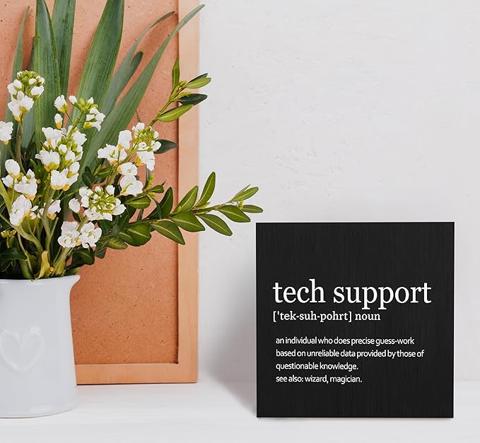 SRADMO Tech Support Office Wood Box Sign Desk Decor 6x6, Gifts For It Men, Desk Decorations Office, It Gifts Wooden Box Sign Decoration, Tech Support Table Shelf Decor (Black) Decorative Accessories