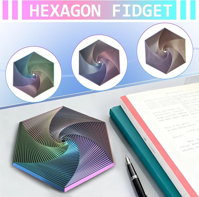 Fractal Fidget Hexagon - Suitable for Relieving Stress, Anxiety, and Tension | Autism, ADHD | Desk Adult Fidgeting Stress Relief Gift (Golden Purple Orange 35 Rings)