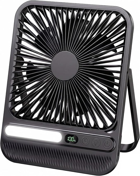7-Inch Portable Travel Fan, Cruise Ship Approved, 28H 8000mAh Ultra-Thin Quiet Rechargeable Battery Operated Desk Fan with Timer & LED Display for Bedroom, Office, Camping