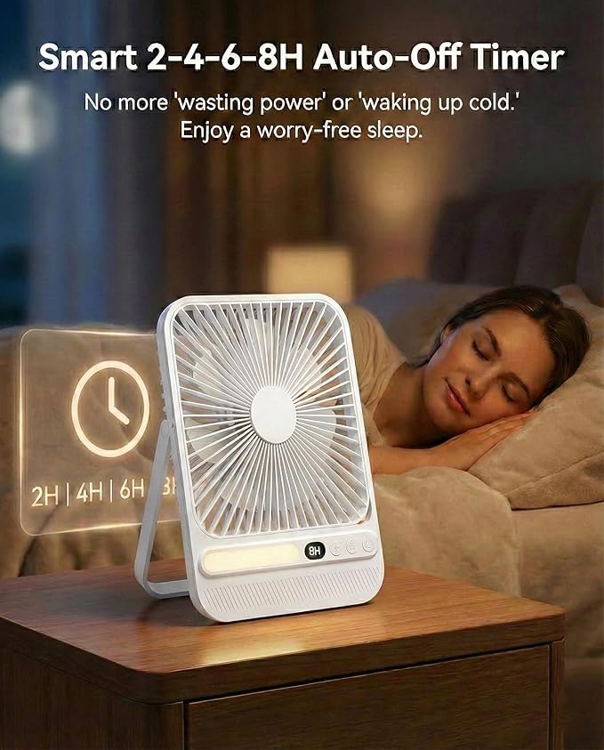 7In Portable Travel Fan, Cruise Ship Approved, 28H 8000mAh Ultra-Thin Quiet Rechargeable Battery Operated Desk Fan with Timer & LED Display for Bedroom, Office, Camping