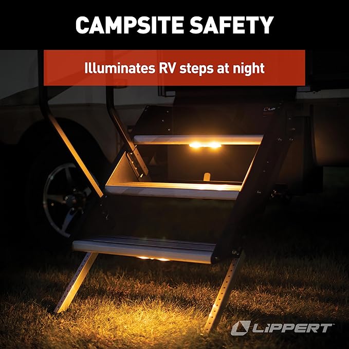 Lippert Wireless Motion-Activated LED RV Step Light with IP65 Rating, High-Strength Magnets for Magnetic Attachment, Adhesive-Backed Metal Plate, AA Batteries Not Included - 2022172335
