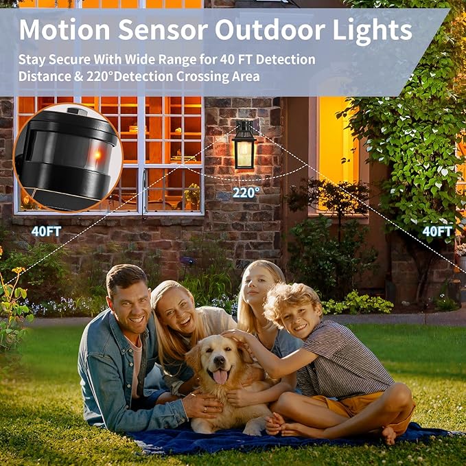 Yisuro Motion Sensor Outdoor Wall Lights, Porch Light Outdoor 3 Lighting Modes, Dusk to Dawn Exterior Light Fixture, Waterproof, Outside Lights for House Front Door Patio Garage 2 Pack (Black)