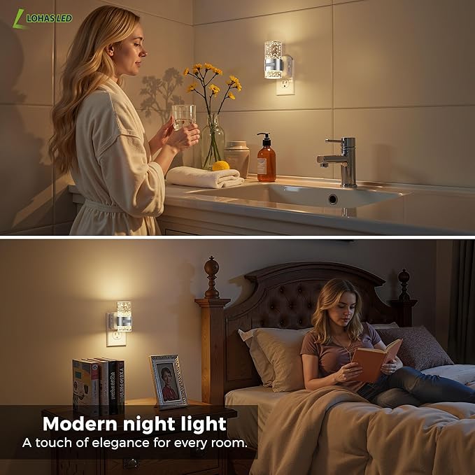 L LOHAS LED Motion Sensor Night Light,Dimmable Night Lights Plug into Wall, 3000K Night-Lights with 0-100 LM Adjustable, Acrylic Bubble Plug in Nightlight for Bathroom Hallway Nursery