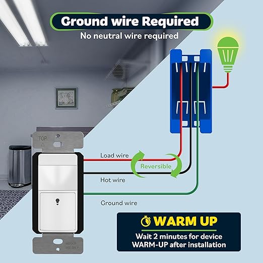 TOPGREENER Motion Sensor Switch, PIR Sensor with Ambient Light Level Detector, Occupancy & Vacancy, No Neutral Wire Required, Ground Wire Required, 5A, 150W LED/CFL, Single Pole, TDOS5-JM, White