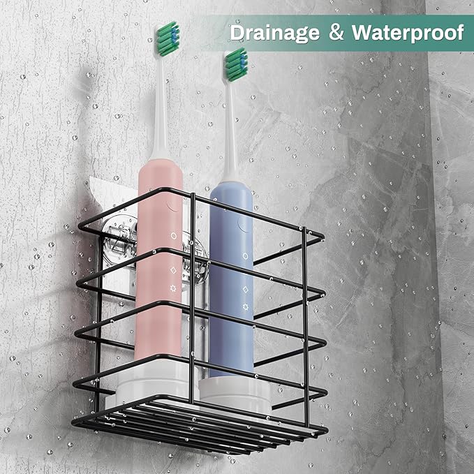 Shower Toothbrush Holder Wall Mounted, Adhesive Toothpaste Organizer for Bathroom Wall, Hanging Razor Tooth Brush Holder Caddy with Drainage, Black RV Camper Bathroom Organizers and Storage