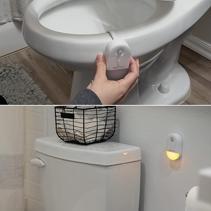 Amazon Basics Color Changing LED Toilet Bowl Motion Sensor Light, Battery Operated, Auto-off After 60 Seconds, 15 ft Detection Range, 2 Pack, White