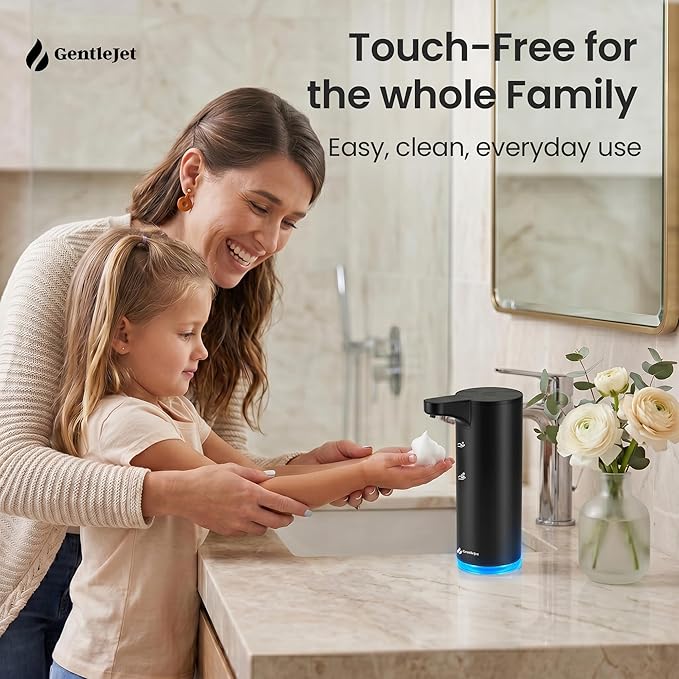 GentleJet EasyFoam Automatic Foaming Soap Dispenser, Touchless USB-C Rechargeable Sensor Pump, 304 Stainless Steel, Adjustable Foam, IPX5 Water-Resistant for Bathroom & Kitchen, 10 fl oz / 300 mL