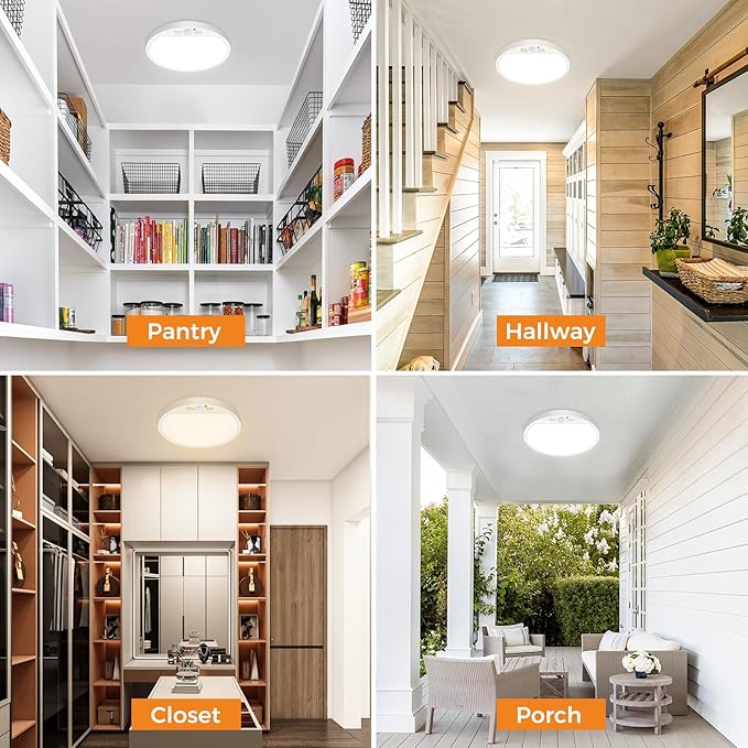 slochi 2Pack Motion Sensor Light Indoor Wired, 8.7 Inch 3000K/4000K/6500K Closet Lights Motion Sensored, 18W 1800LM Flush Mount Ceiling Light for Hallway Pantry Stairwell Porch, White
