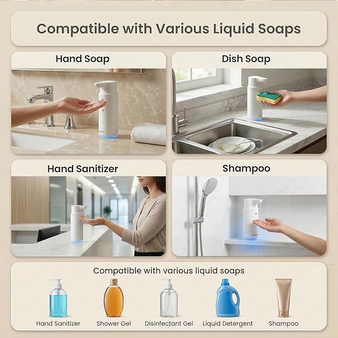 GentleJet CrystalJet Automatic Liquid Soap Dispenser Touchless Sensor, Stainless Steel, USB-C Rechargeable, Waterproof Kitchen & Bathroom Countertop Soap Dispenser, 300 ml