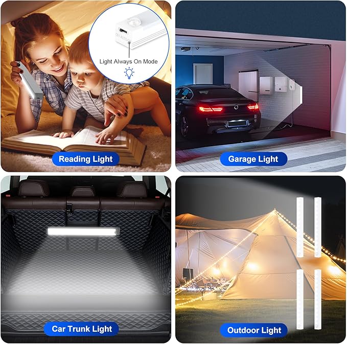 Under Cabinet Lights - Motion Sensor Light Indoor for Pantry, Closet, Kitchen, Bathroom - Battery Operated Magnetic Cabinet Lighting with Auto Off-4 Pack (White Light)