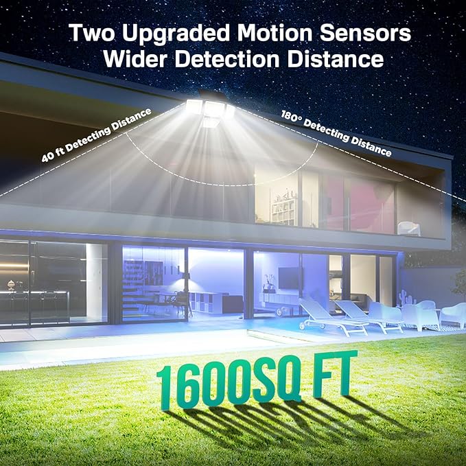 LYWALT Solar Outdoor Lights - 3000LM 188 LED Motion Sensor Outdoor Lights, 4 Heads Security Light,IP65 Waterproof, Easy Install,270°Wide Angle Flood Wall Light with 3 Modes for Backyard Yard (2 Pack)