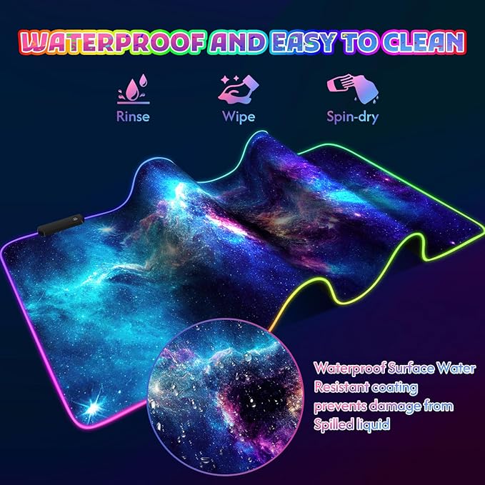 ToLuLu RGB Mouse Pad Gaming, Large LED Mouse Pad with 14 Lights Modes, 35.4 x 15.7 inches XXL Desk Mat for Keyboard and Mouse, Extended Desk Pad Mat PC Gaming Mousepad Accessories（Blue Purple Galaxy