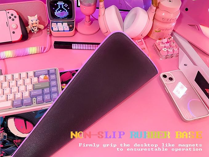 JMIYAV Pink RGB Gaming Mouse Pad 31.5x12 Inch PC XL Large Extended Glowing Led Light Up Desk Pad Non-Slip Rubber Base Computer Cute Mousepad Mat Desk Accessories Gaming Setup 763