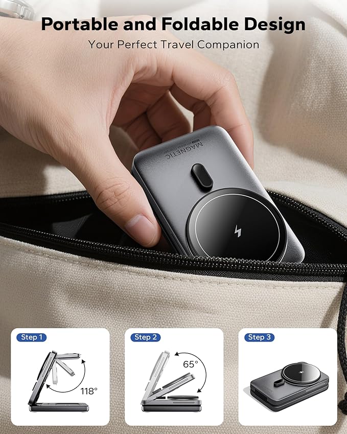KPON Foldable 3in1 Charging Station for Magsafe, Travel Phone and Watch Charger for Apple, PD20W Wireless Charging Dock for Multiple Devices iPhone 17 16 15 14 13 12 Series/Apple Watch/Airpods