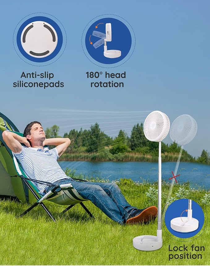 Primevolve Portable Fan,Battery Operated Rechargeable USB Fan with Remote, Foldable Floor Table Desk Pedestal Fan for Bedroom Camping Travel,White 7.7"