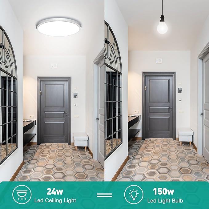 Motion Sensor Ceiling Light Wired - 12 Inch Motion Activated Flush Mount Lighting Fixture - 24W LED Ceiling Light for Closet, Hallway, Porch, Laundry, Garage, Basements - 5000K White