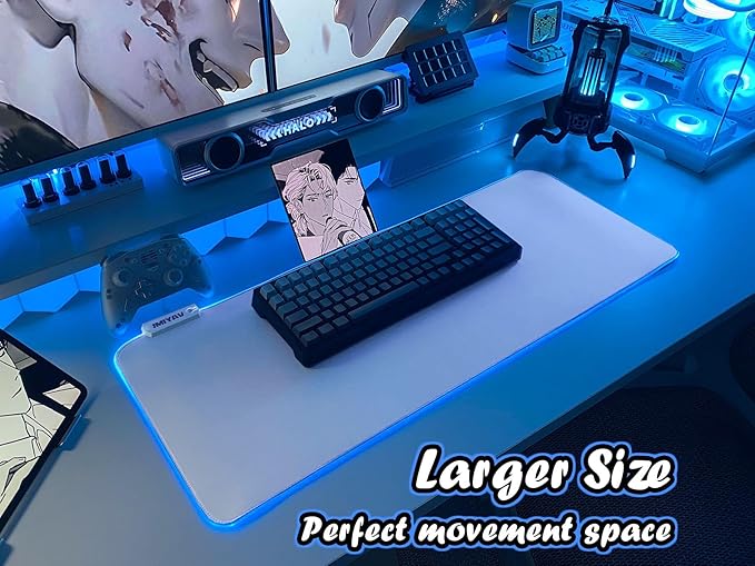 JMIYAV White Gaming Mouse Pad RGB Mousepad Non-Slip Rubber Base Extra Large Cool XL XXL Computer Desk Pad Gaming Accessories LED Light Up Extended Big Mouse Pad for Gamer White 31.5x12in Uw3-10