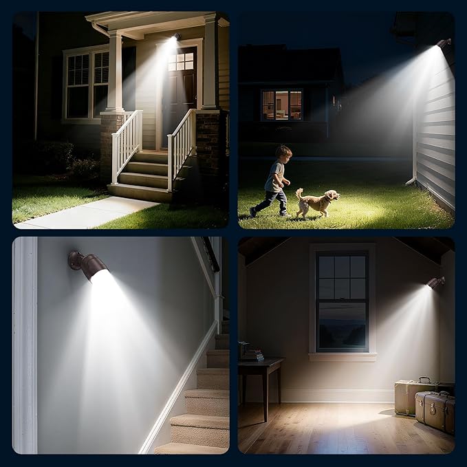 Battery Operated Motion Sensor Light Outdoor, 4000mAh Rechargeable 600 Lumen Battery Powered Spotlight Outdoor Waterproof for Porch, Garage, House (2 Pack Brown)