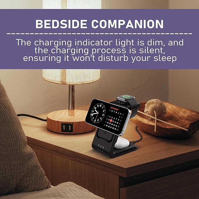Smtcsl 3 in 1 Wireless Charging Station: 5000mAh Removable Power Bank Charger Stand for Phone/Watch/Air Pods - Portable Magnetic Battery Pack for Air 17 16 15 14 13 12 Series