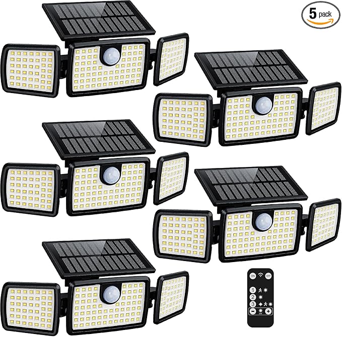 MIHANI Solar Lights Outdoor, Quick Charge Solar Motion Deck Lights Outdoor for Deck with High Brightness, Larger Built-in Tempered Glass Panel, Sensitive PIR Motion Inductor (Remote,5 Pack)