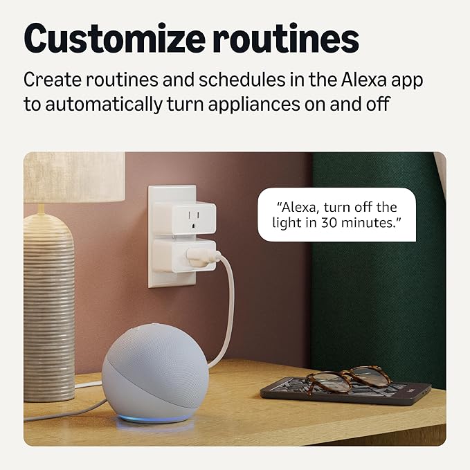 Amazon Basics Smart Plug with Timer Function, Voice Control, WiFi 2.4 GHz, APP Control, Schedule, Works with Alexa Only, No Hub Required, White