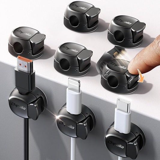 Chfeila 8 Pack Cable Clips [Dual Spring & Clasp] Cable Management, Max Secure Adhesive Cord Organizer, Cord Holder for Nightstand, School Office, College Dorm Essentials, Desk Accessories & Decor