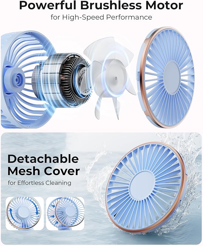 TUNISE Portable Handheld Fan, Portable Fan Rechargeable, 4000mAh, 180° Adjustable, 6 Speed Wind, Display Electricity in Real Time, USB Rechargeable Foldable Fan, Quiet Personal Fan as Power Bank