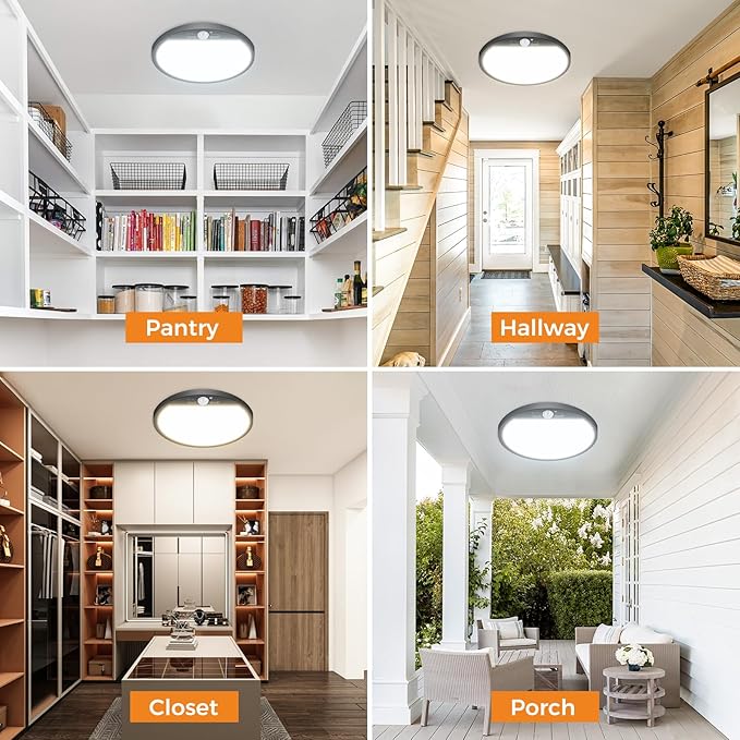 slochi 2Pack Motion Sensor Light Indoor Wired, 12 Inch 3000K/4000K/6500K Closet Lights Motion Sensored, 24W 2400LM Flush Mount Ceiling Light for Hallway Pantry Stairwell Porch, Black