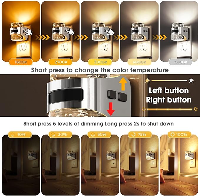 L LOHAS LED Motion Sensor Night Light, 5CCT Color Temperature Change Night-Light,Bubble Night Lights Plug into Wall,Dimmable Nightlights with Dusk to Dawn Sensor for Rooms Bathroom Hallway