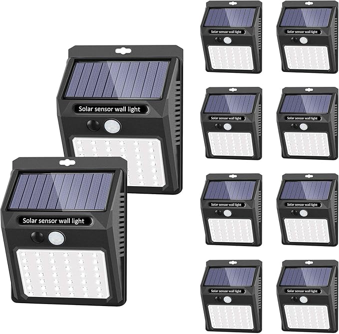 SEZAC Solar Lights Outdoor [10 Pack /3 Working Mode], Solar Security Lights Solar Motion Sensor Lights Wireless IP 65 Waterproof Outdoor Lights for Garden Fence Patio Garage (42LED)