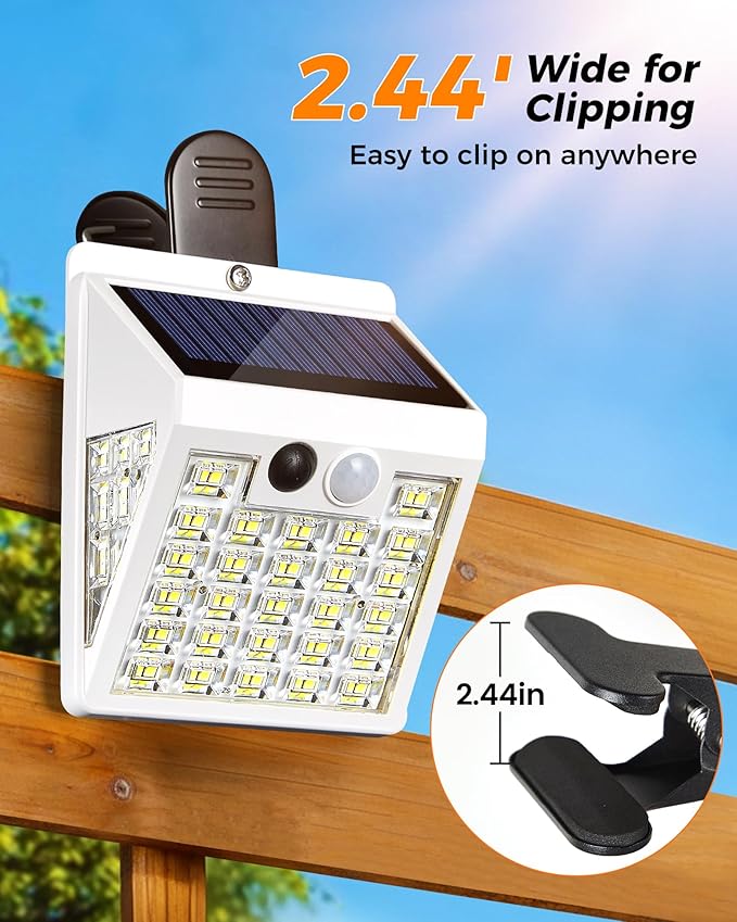 Clip On Solar Lights Outdoor,Motion Sensor Outdoor Lights, 72LEDs 600LM Clip on Solar Fence Lights Outdoor Waterproof LED,Solar Lights for Wall Fence,Deck, Gutter,Camping (1, White)