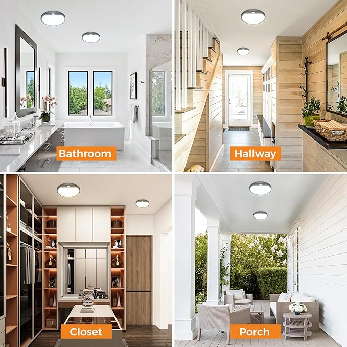slochi 2Pack Motion Sensor Light Indoor Wired PIR, 3000K/4000K/6500K Closet Lights Motion Sensored, 15W 1500LM 7 in, Timer, Motion Activated Flush Mount Ceiling Light for Hallway Wall Pantry, Black