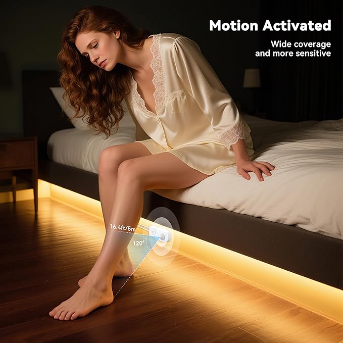 PAUTIX COB LED Strip Lights 2700K Warm White,Motion Sensor LED Lights,Dimmable 24V Motion Activated LED Strip Light,20ft Super Bright with Dual Lighting Mode,for Under Cabinet,Kitchen,Stairs,Bedroom