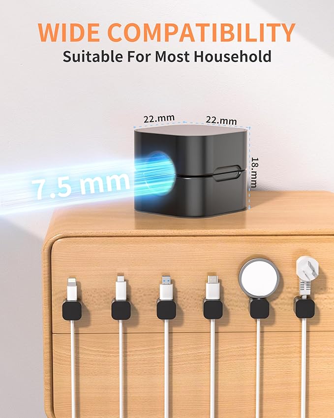 6Pack Cable Organizer Clips, Magnetic Cable Holder (1s Lock), XOVRAETH Strong Adhesive Wire Management for Desk, Nightstand, Living Room, Kitchen, Office, Car(BlackB)
