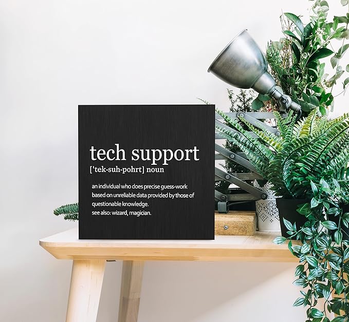 SRADMO Tech Support Office Wood Box Sign Desk Decor 6x6, Gifts For It Men, Desk Decorations Office, It Gifts Wooden Box Sign Decoration, Tech Support Table Shelf Decor (Black) Decorative Accessories