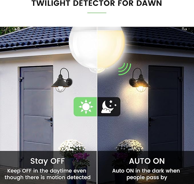 Motion Sensor Light Bulbs, 13W (100Watt Equivalent), Motion Activated Dusk to Dawn Security LED Bulb, 2700K Warm White, Energy-Efficient, for Indoor and Outdoor Lighting, Porch, Stairs, Hallway 2Pack