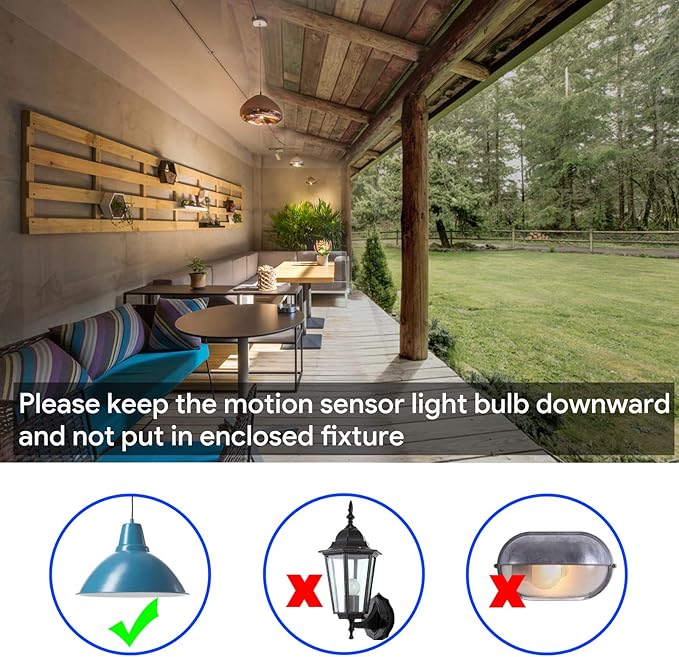 Energetic Motion Sensor Light Bulb, 60 Watt Equivalent (8.5W), Indoor/Outdoor Automatic Activated by Motion, A19, E26, 5000K Dusk to Dawn Security Bulbs for Entrance, Porch, Stairs, Hallway, 2 Pack