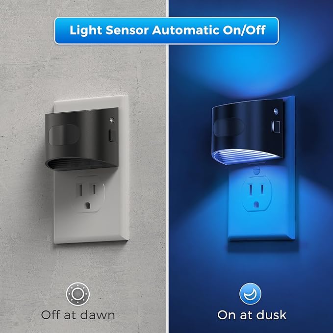 L LOHAS LED Night Light with Motion Sensor & Dusk to Dawn Sensor, Night Lights Plug into Wall with 30-100lm Adjustable Brightness, Dimmable Night Light for Bathroom Hallway, Blue, 4 Pack